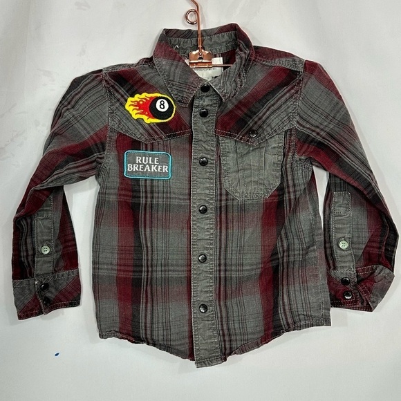 Diesel Kids plaid button down with patches size 2 - Picture 1 of 8